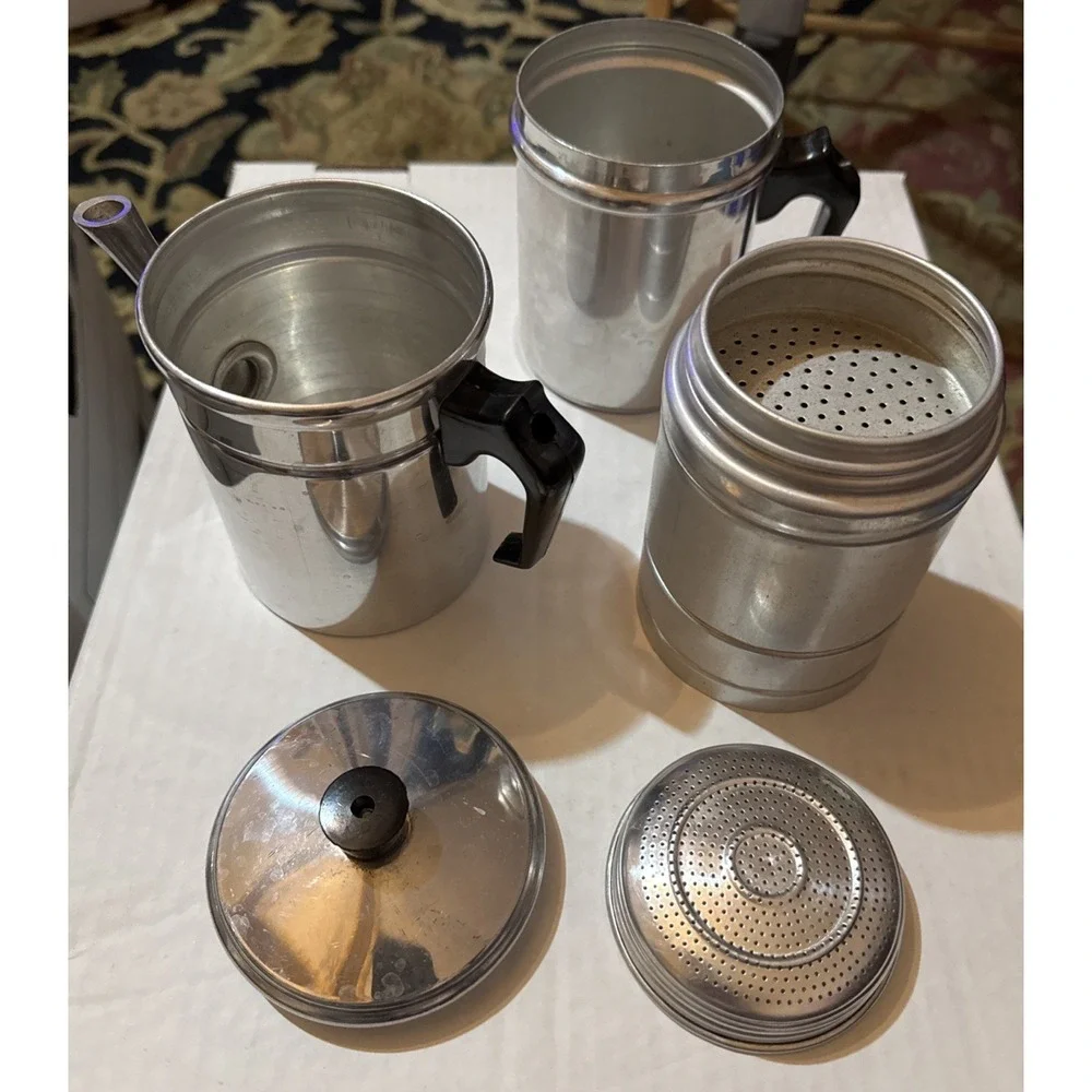 Vintage Alsa Express Napoletana 6 Cup Coffee Pot Italy Aluminum w/ Original Box